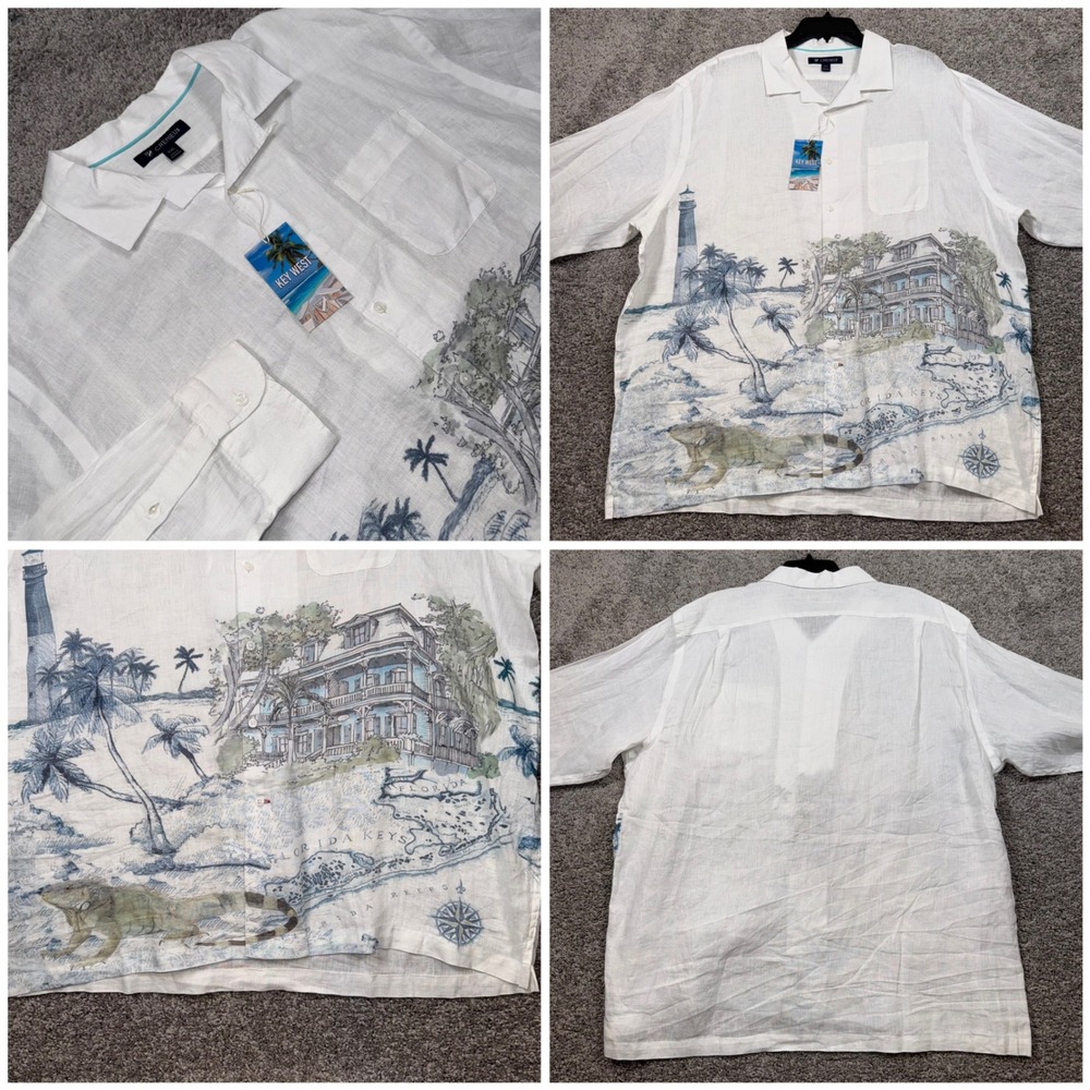 Cremieux Key West Collection Linen Shirt Mens XXL Florida Keys Graphic White NEW